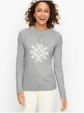 Talbots Women’s Snowflake Mock Neck Sweater Gray XS Long Sleeve Winter Cozy Clas